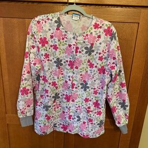 Scrub H.Q. Snap Front Floral Long Sleeve Light Weight Scrub Jacket Size Small